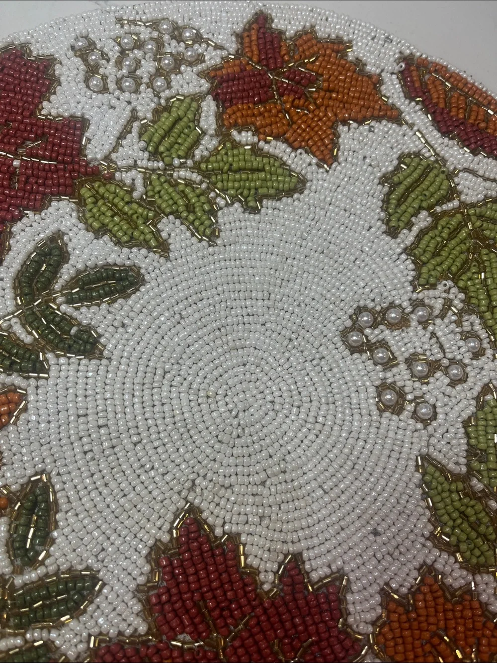 Tahari FALL LEAVES Beaded Placemat Charger 14” Multicolor Fall Thanksgiving NEW